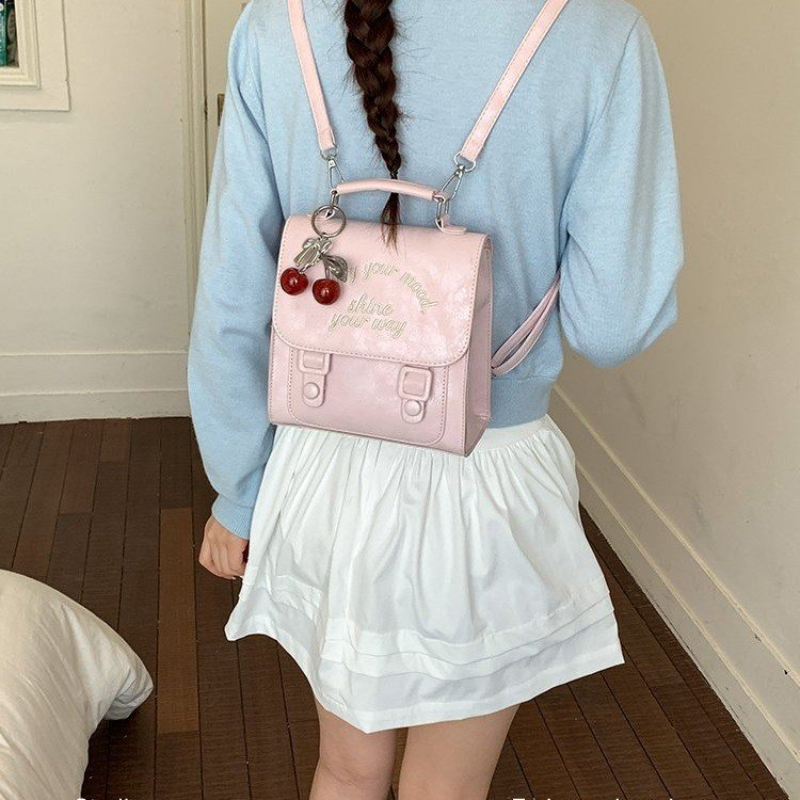 Leather Work Womens Backpack - Women's Versatile Letter Embroidered Backpack with