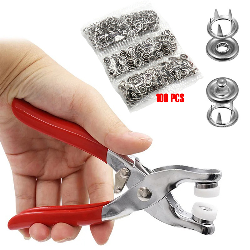 Snap Fastener Setter - 100pc Five-prong ButtonInstallation Pliers Set Metal