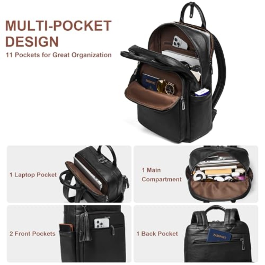 Laptop Backpack for Women 15.6 - مراجعة Leather Work Womens Backpack وسعره