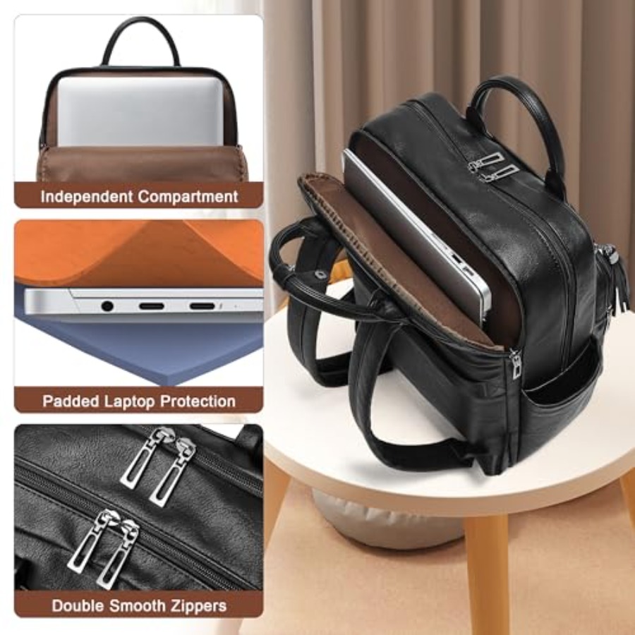 Laptop Backpack for Women 15.6 - مراجعة Leather Work Womens Backpack وسعره
