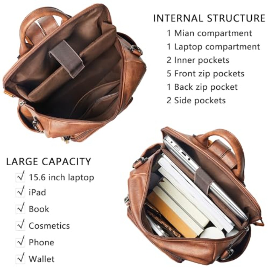 Vegan Leather Laptop Backpack  - مراجعة Leather Work Womens Backpack وسعره