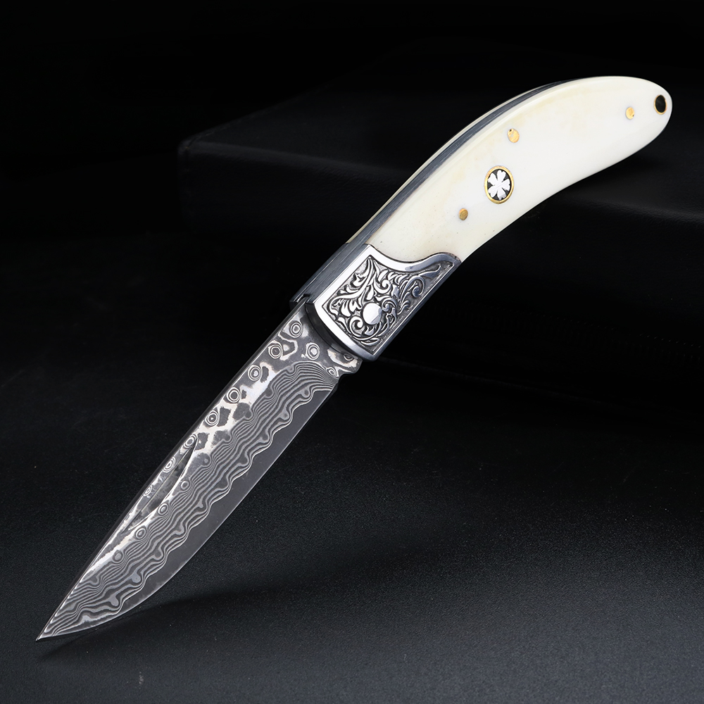 Bull bone Damascus steel foldi - مراجعة Bone Folder Tool وسعره