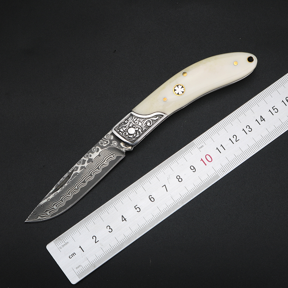 Bull bone Damascus steel foldi - مراجعة Bone Folder Tool وسعره