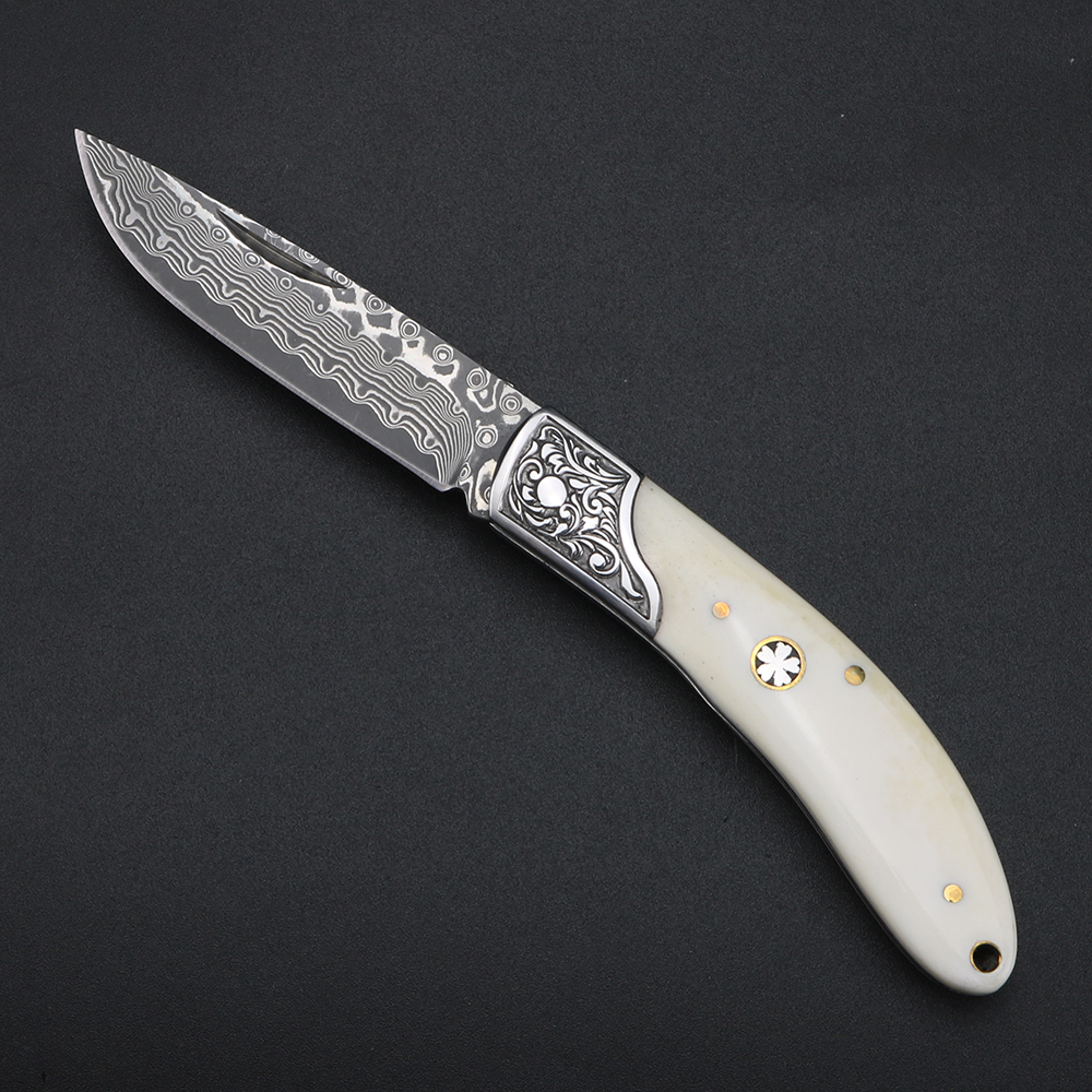 Bull bone Damascus steel foldi - مراجعة Bone Folder Tool وسعره
