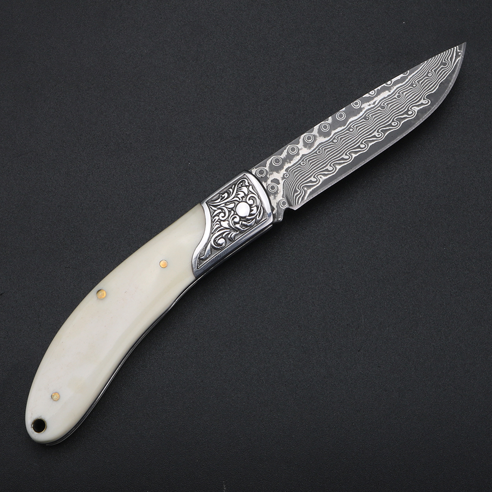 Bull bone Damascus steel foldi - مراجعة Bone Folder Tool وسعره