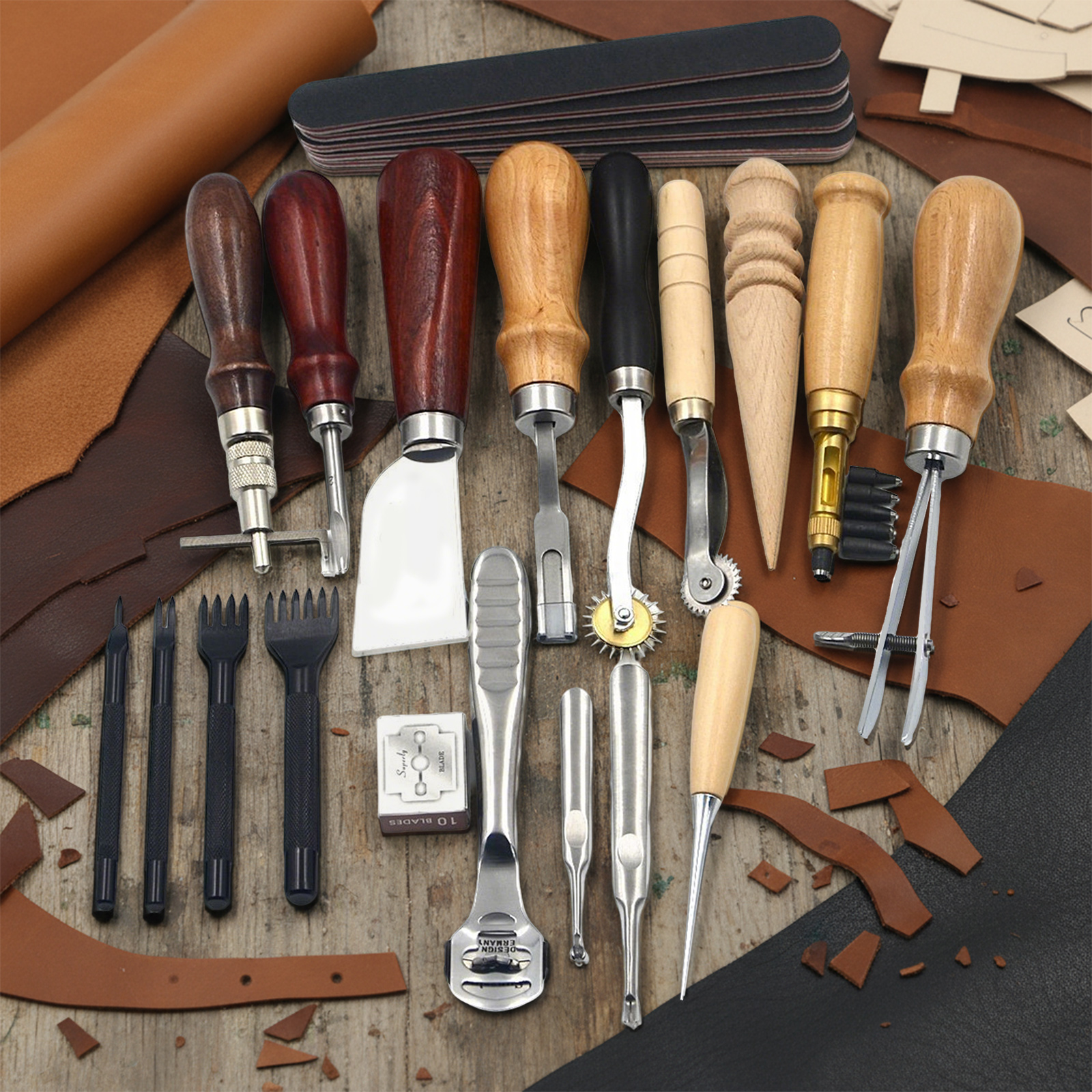 Leather Tools, 19 Pcs Leather  - مراجعة Leatherwork Hole Punch وسعره