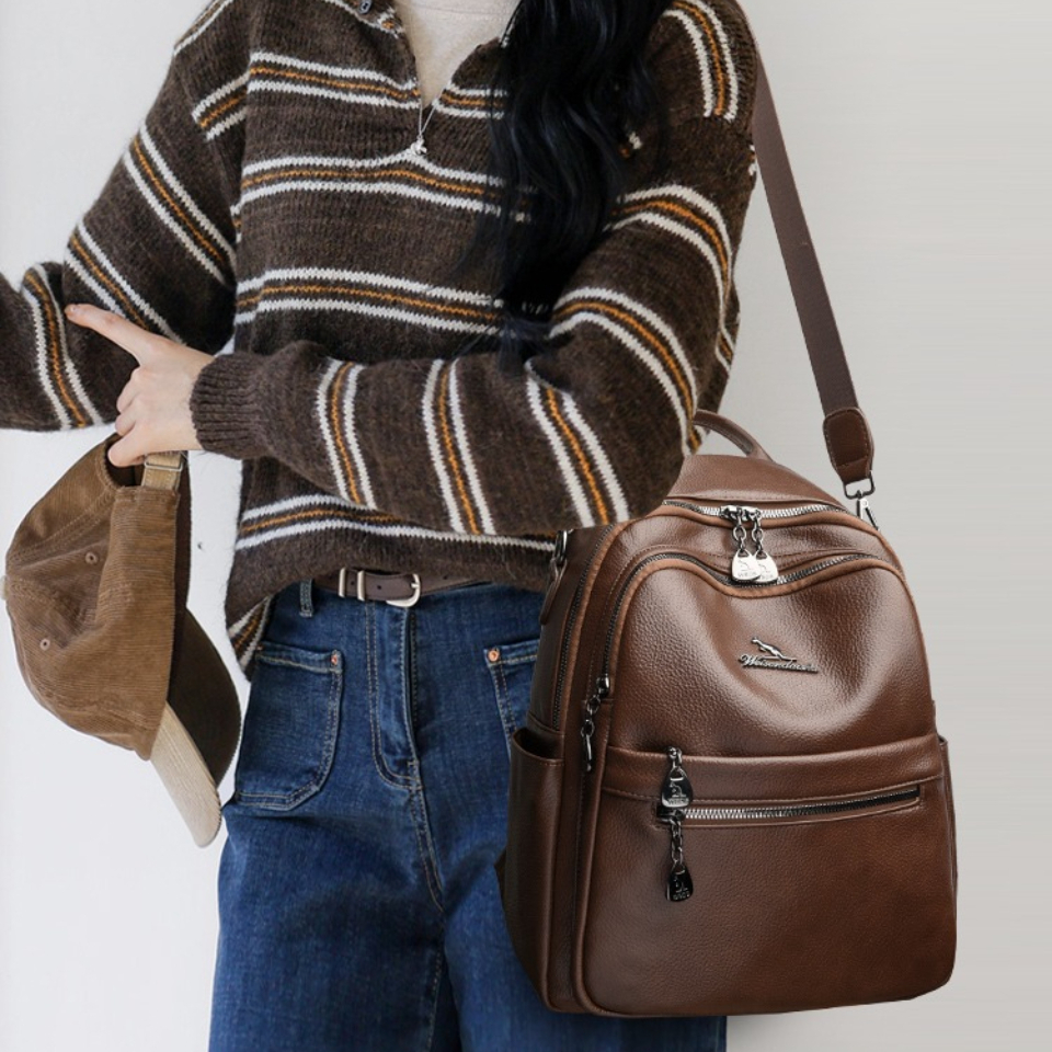 Pebbled Leather Texture Backpa - مراجعة Leather Work Womens Backpack وسعره