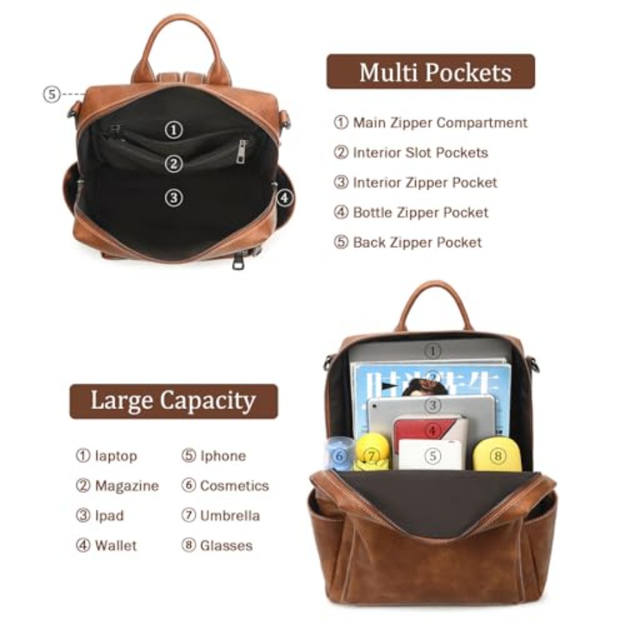Leather Backpack Purse for Wom - مراجعة Leather Work Womens Backpack وسعره